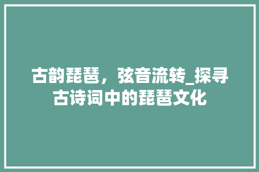 古韵琵琶，弦音流转_探寻古诗词中的琵琶文化