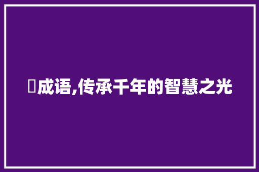 湦成语,传承千年的智慧之光