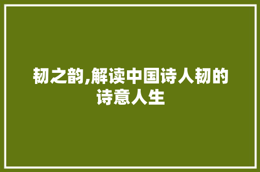 韧之韵,解读中国诗人韧的诗意人生