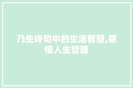 乃生诗句中的生活智慧,感悟人生哲理