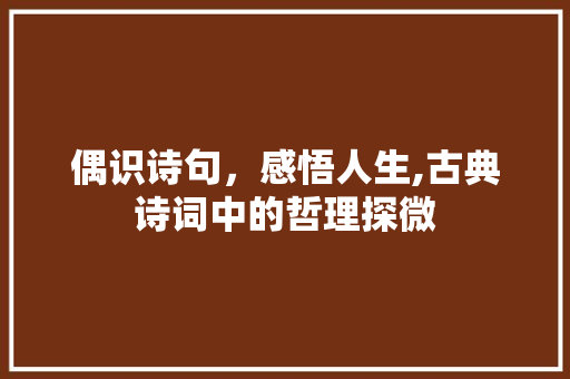 偶识诗句，感悟人生,古典诗词中的哲理探微