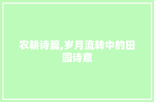 农耕诗篇,岁月流转中的田园诗意