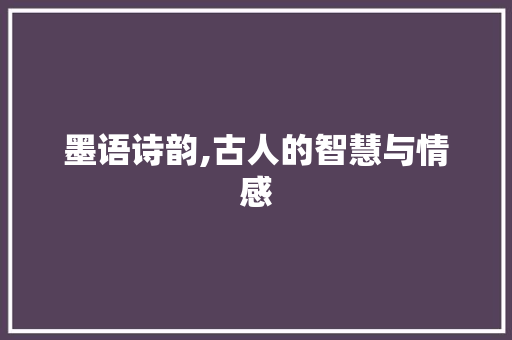 墨语诗韵,古人的智慧与情感