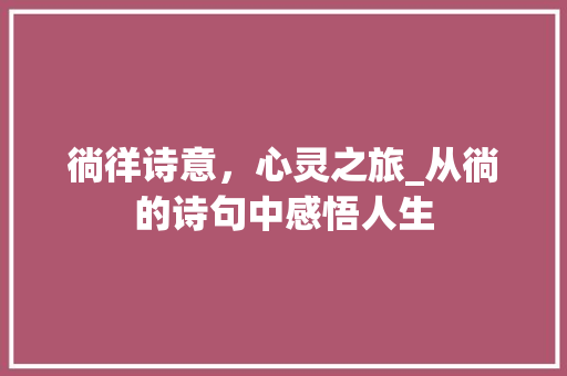 徜徉诗意，心灵之旅_从徜的诗句中感悟人生
