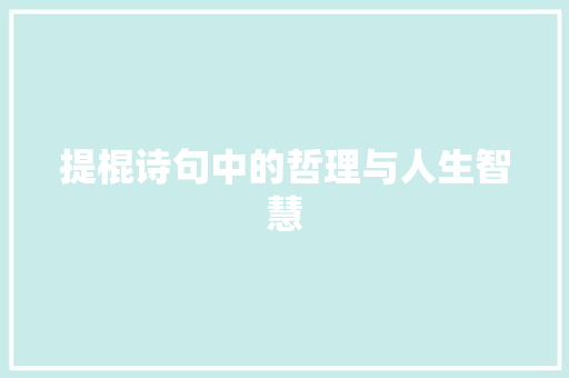 提棍诗句中的哲理与人生智慧