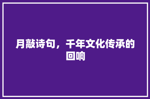 月敲诗句，千年文化传承的回响 诗词鉴赏
