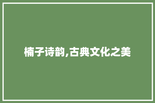 楠子诗韵,古典文化之美