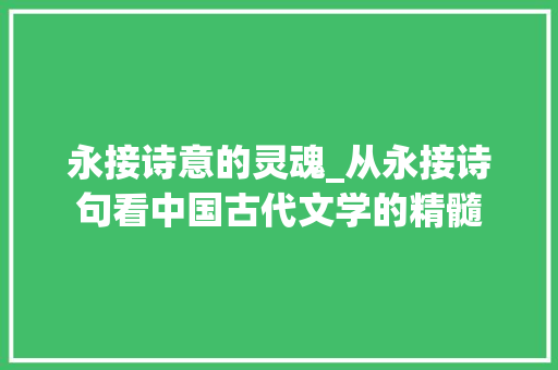 永接诗意的灵魂_从永接诗句看中国古代文学的精髓