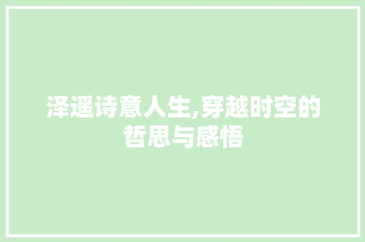泽遥诗意人生,穿越时空的哲思与感悟