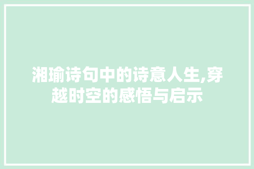 湘瑜诗句中的诗意人生,穿越时空的感悟与启示