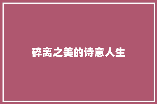 碎离之美的诗意人生
