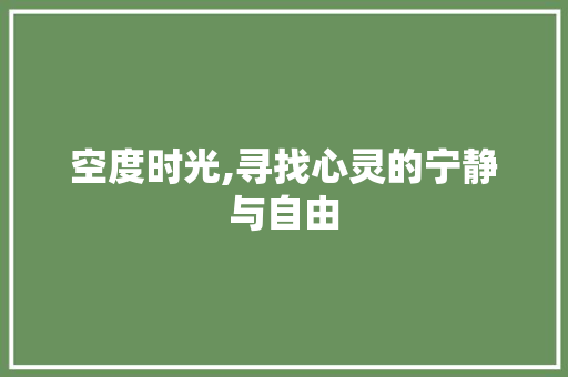 空度时光,寻找心灵的宁静与自由