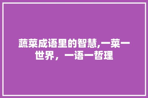 蔬菜成语里的智慧,一菜一世界，一语一哲理