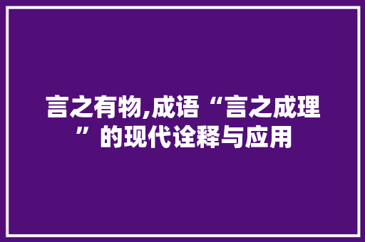 言之有物,成语“言之成理”的现代诠释与应用