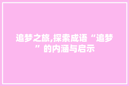 追梦之旅,探索成语“追梦”的内涵与启示