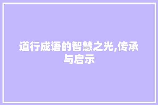 道行成语的智慧之光,传承与启示