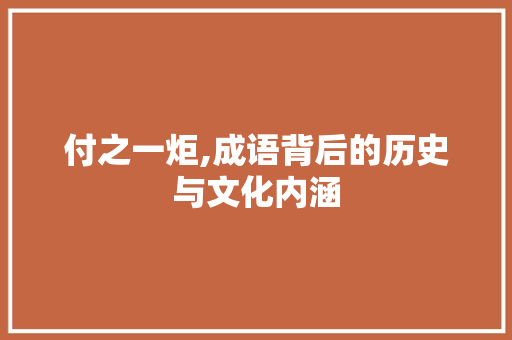 付之一炬,成语背后的历史与文化内涵