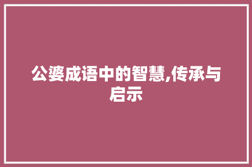 公婆成语中的智慧,传承与启示