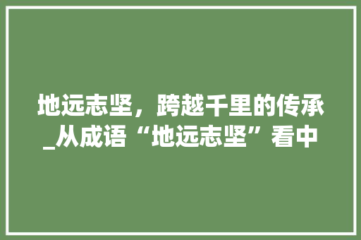 地远志坚，跨越千里的传承_从成语“地远志坚”看中华文化的传承与发展