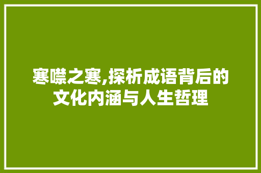 寒噤之寒,探析成语背后的文化内涵与人生哲理