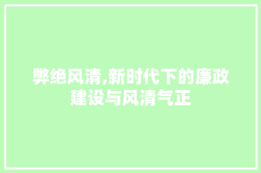 弊绝风清,新时代下的廉政建设与风清气正