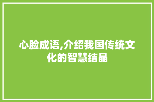心脸成语,介绍我国传统文化的智慧结晶
