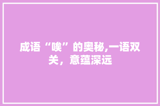 成语“唉”的奥秘,一语双关，意蕴深远