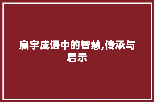 扁字成语中的智慧,传承与启示