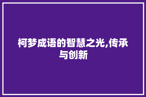 柯梦成语的智慧之光,传承与创新