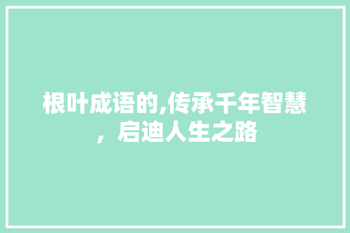 根叶成语的,传承千年智慧，启迪人生之路
