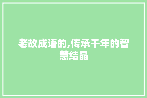 老故成语的,传承千年的智慧结晶
