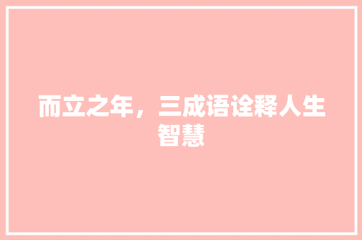 而立之年，三成语诠释人生智慧