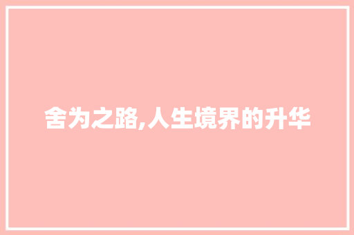 舍为之路,人生境界的升华