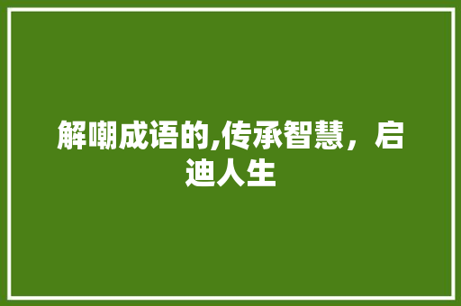 解嘲成语的,传承智慧，启迪人生