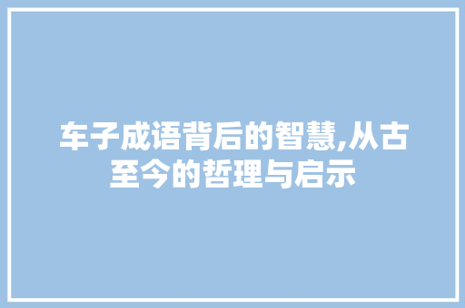 车子成语背后的智慧,从古至今的哲理与启示
