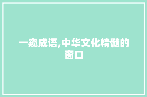 一窥成语,中华文化精髓的窗口