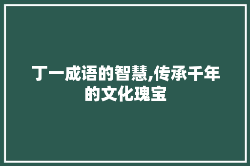丁一成语的智慧,传承千年的文化瑰宝