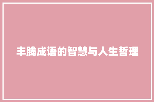 丰腾成语的智慧与人生哲理