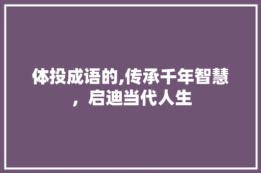 体投成语的,传承千年智慧，启迪当代人生