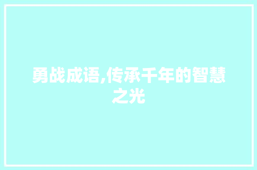 勇战成语,传承千年的智慧之光