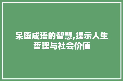 呆堕成语的智慧,提示人生哲理与社会价值