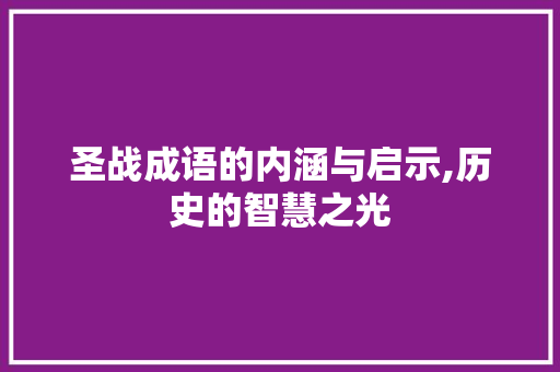 圣战成语的内涵与启示,历史的智慧之光