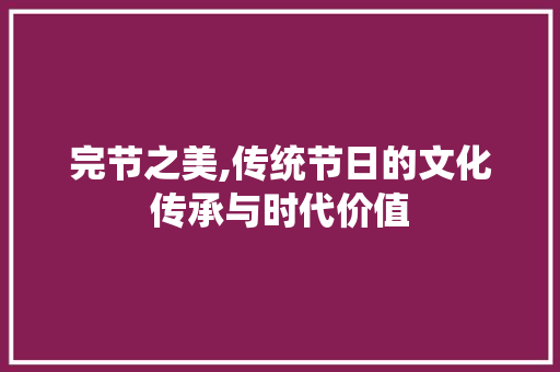 完节之美,传统节日的文化传承与时代价值