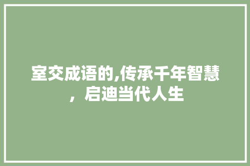 室交成语的,传承千年智慧，启迪当代人生