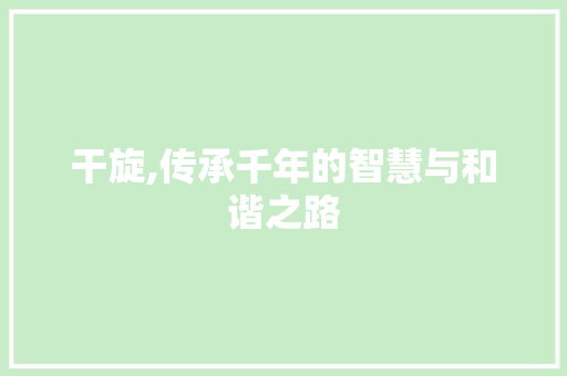 干旋,传承千年的智慧与和谐之路