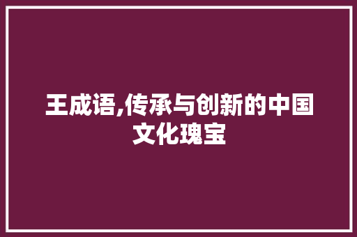 王成语,传承与创新的中国文化瑰宝