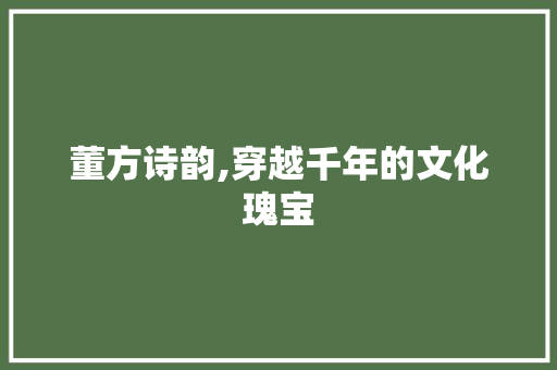 董方诗韵,穿越千年的文化瑰宝