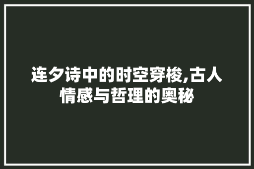连夕诗中的时空穿梭,古人情感与哲理的奥秘 诗词应用