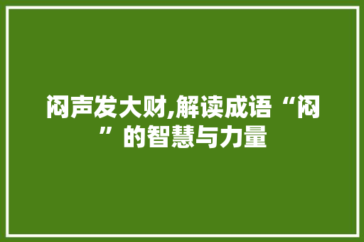 闷声发大财,解读成语“闷”的智慧与力量