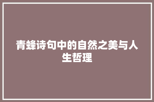 青蜂诗句中的自然之美与人生哲理